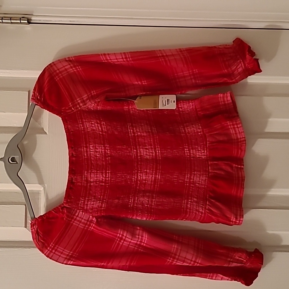 THEREABOUTS GIRLS "SIZZLE" PINK PLAID TOP WITH BEAUTIFUL SMOCKING SIZE SMALL 7/8